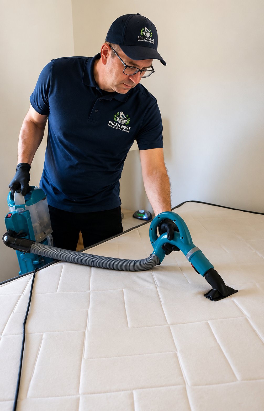 Fresh Nest Upholstery Cleaning owner at work in Buffalo NY